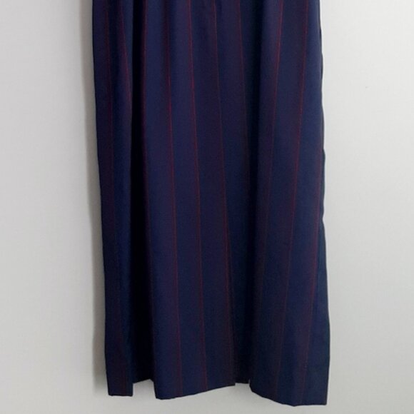 NINA RICCI Retro Maxi Length Long Pin-Stripe Dress White Collar Navy Blue Sz 12 - Picture 8 of 16